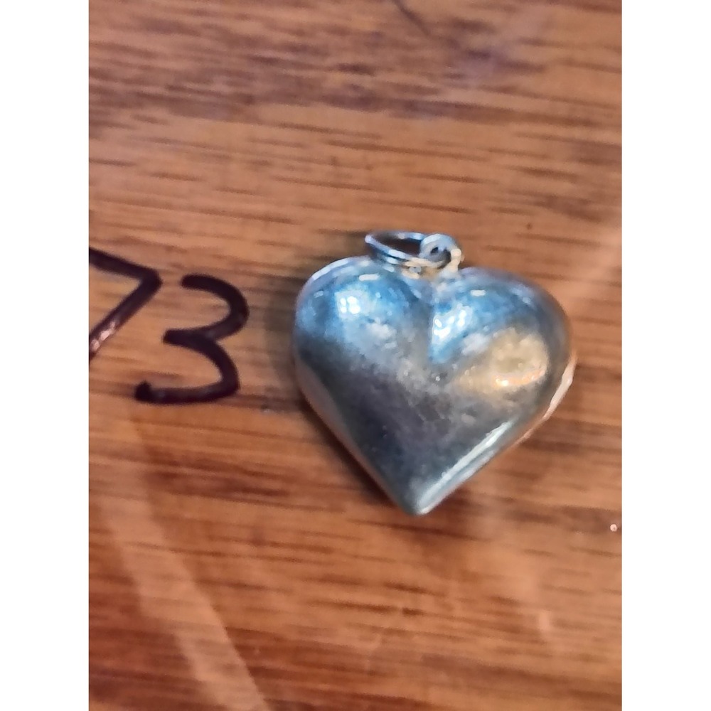 puffy heart pendant charm Silver Polished metallic finish